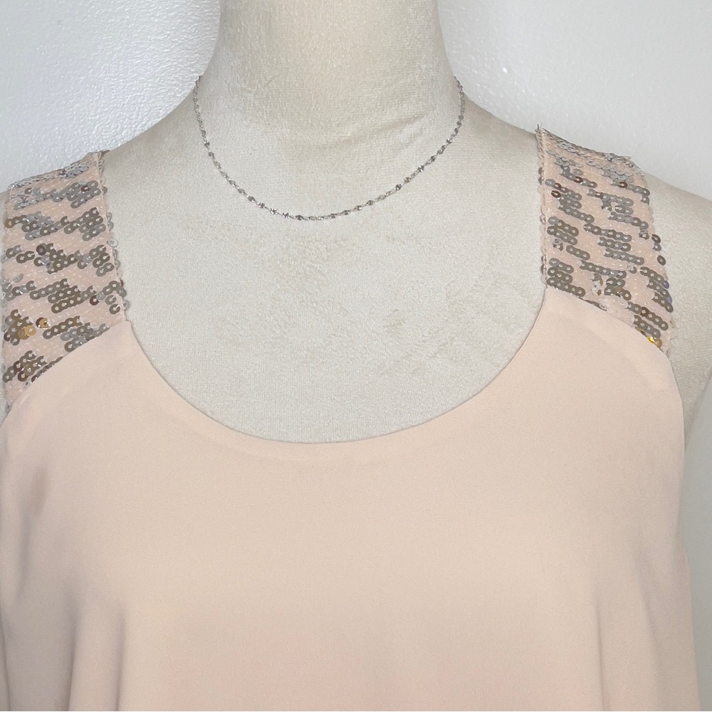 Forever 21 Light Peach Layered Tank Top Sequin Strap Chiffon Double Tier Medium - Picture 4 of 9